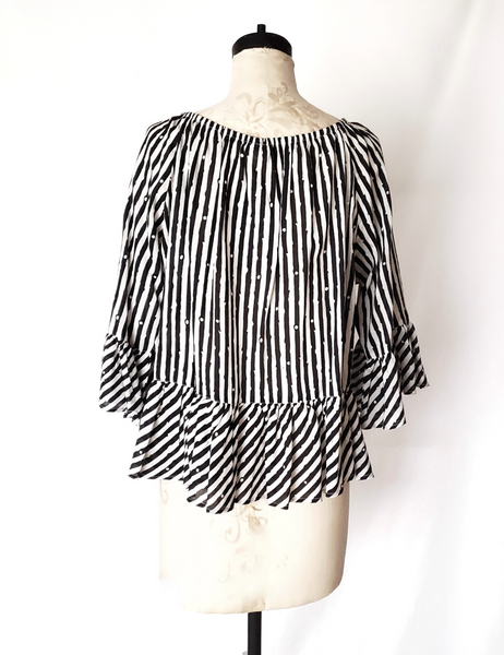 Sale Price Carmen Top in Black and White Stripe print