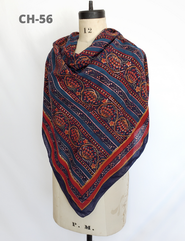 Red and blue detailed square scarf.