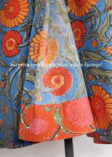 blue and orange floral dress