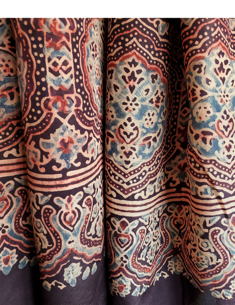 HAND BLOCK PRINTED AJRAKH SILK STOLE - AJ-11