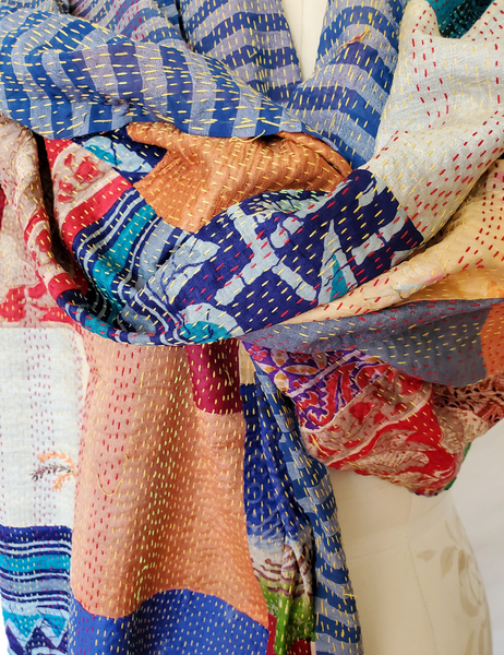 PATCHWORK HAND QUILTED SILK KANTHA SHAWL THROW