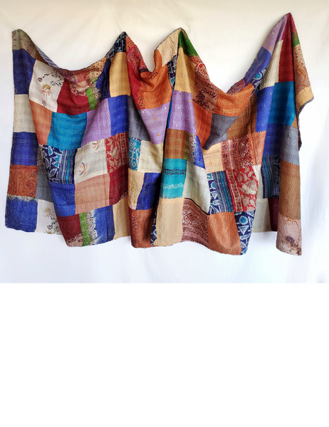 PATCHWORK HAND QUILTED SILK KANTHA SHAWL THROW