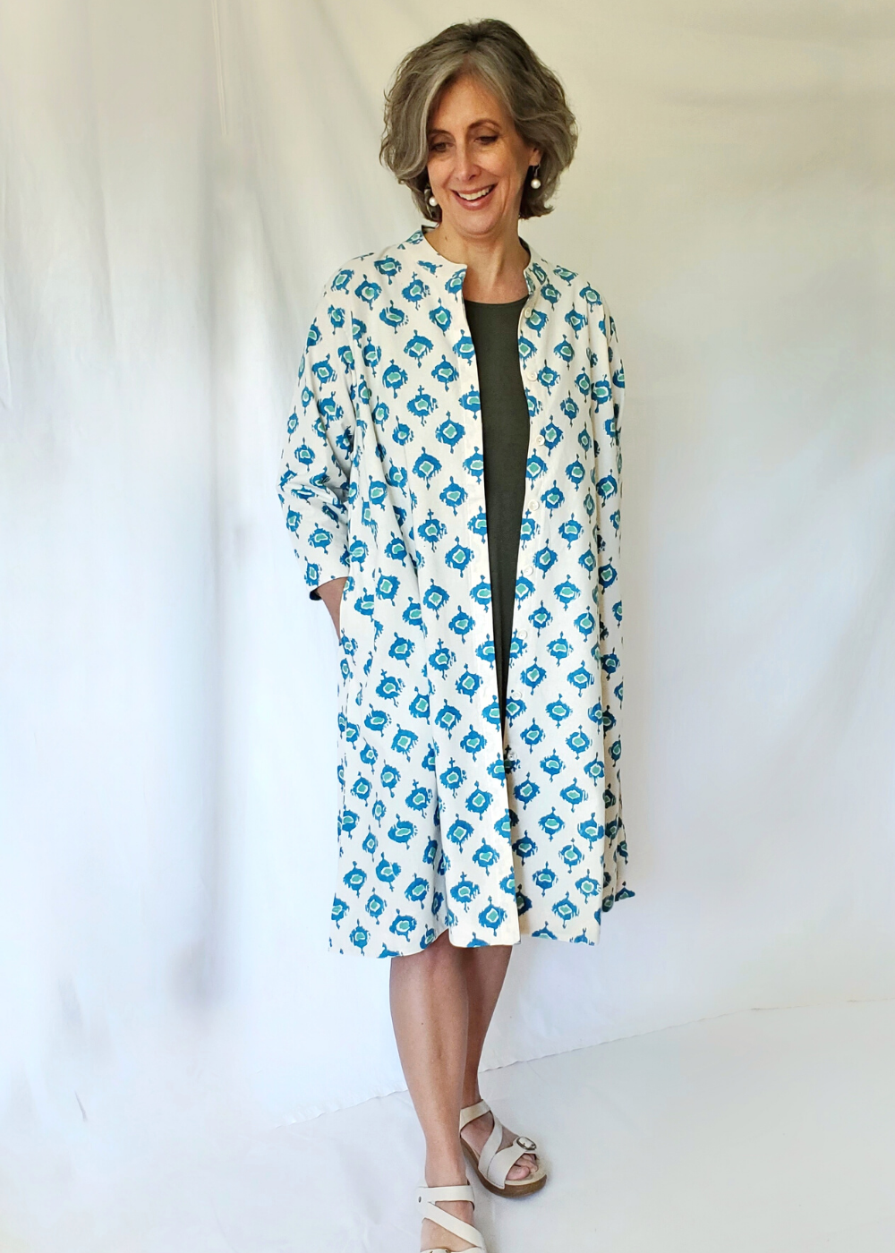 Coat Dress in hand block printed cotton