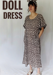 Sale price Doll Dress in Ecru-Espresso Butti print cotton