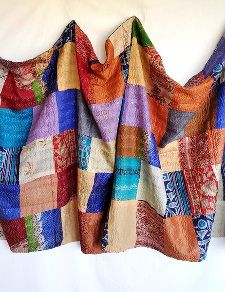 PATCHWORK HAND QUILTED SILK KANTHA SHAWL THROW