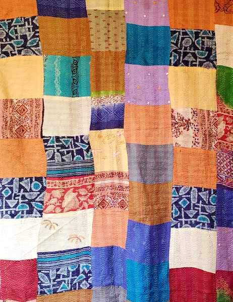 PATCHWORK HAND QUILTED SILK KANTHA SHAWL THROW