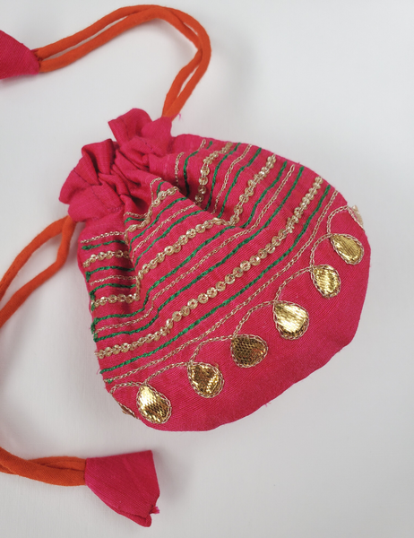 FESTIVE JAIPUR Hand-embroidered SMALL POTLI drawstring pouch