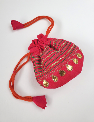 FESTIVE JAIPUR Hand-embroidered SMALL POTLI drawstring pouch