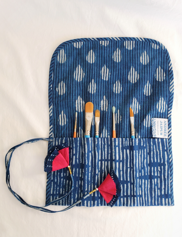 INDIGO BLOCKPRINT COTTON BRUSH ROLL CA-60C