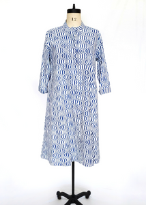 ISABELLA DRESS in Op Art Wave Blue Print