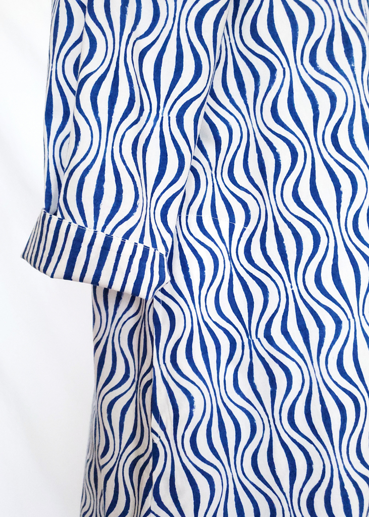 ISABELLA DRESS in Op Art Wave Blue Print ANDREE JAIPUR ISABELLA DRESS in Op Art Wave Blue Print ANDREE JAIPUR