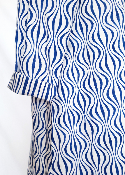 ISABELLA DRESS in Op Art Wave Blue Print