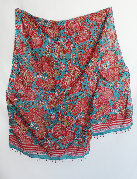 Ruby red, rose, turquoise and sage square scarf.