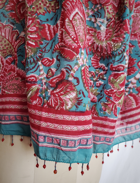 Ruby red, rose, turquoise and sage square scarf.