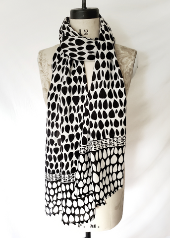 Long black and cream butti print stole scarf.