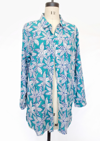 ELENA SHIRT in Blue and Turquoise Mysore Floral print