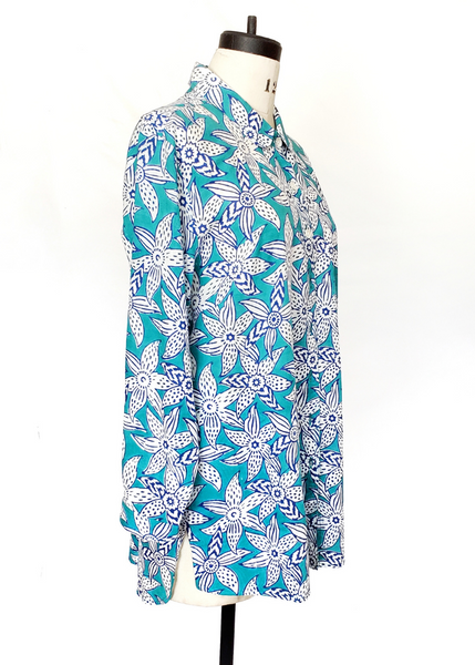 ELENA SHIRT in Blue and Turquoise Mysore Floral print
