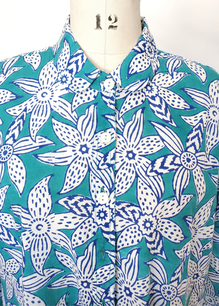 ELENA SHIRT in Blue and Turquoise Mysore Floral print