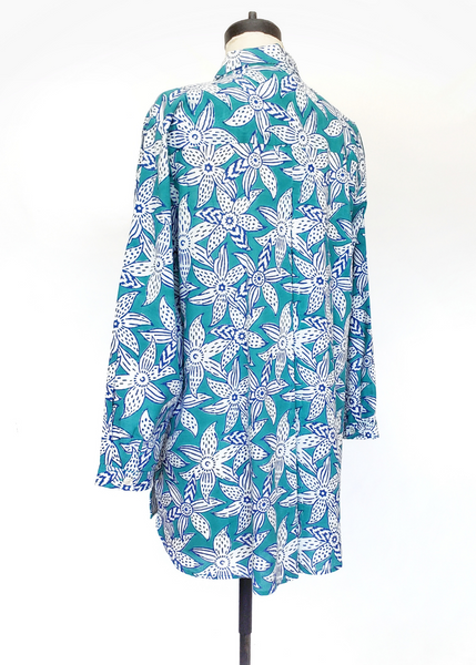 ELENA SHIRT in Blue and Turquoise Mysore Floral print