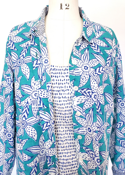 ELENA SHIRT in Blue and Turquoise Mysore Floral print