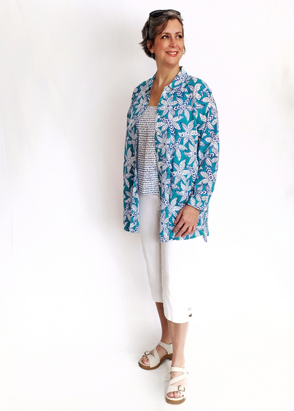 ELENA SHIRT in Blue and Turquoise Mysore Floral print