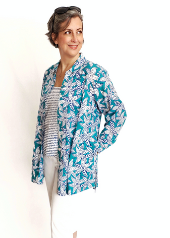 ELENA SHIRT in Blue and Turquoise Mysore Floral print