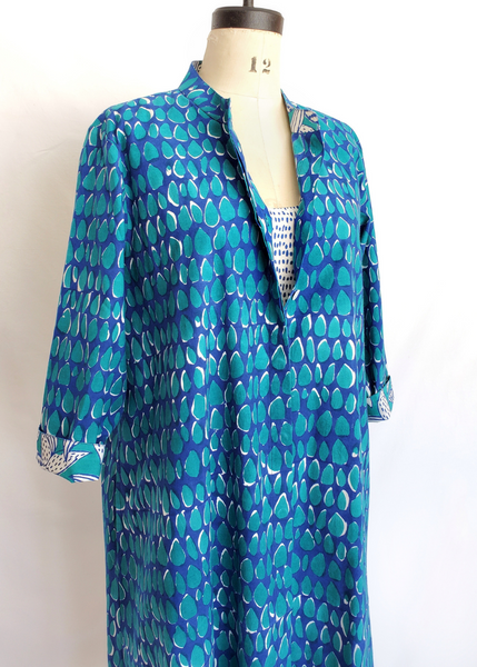 ISABELLA DRESS in Blue and Turquoise MYSORE BUTTI print