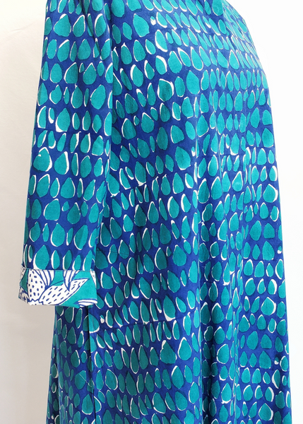 ISABELLA DRESS in Blue and Turquoise MYSORE BUTTI print