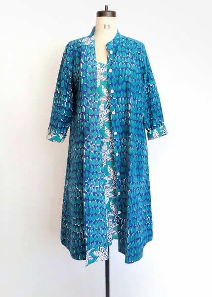 ISABELLA DRESS in Blue and Turquoise MYSORE BUTTI print