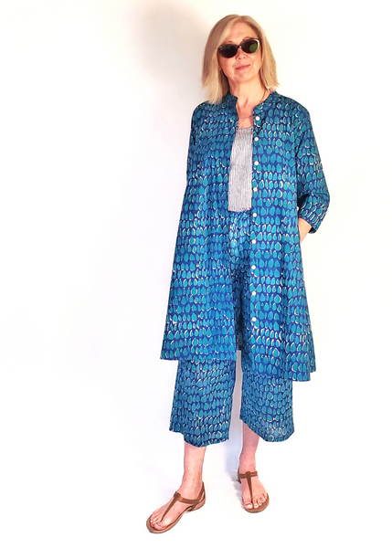ISABELLA DRESS in Blue and Turquoise MYSORE BUTTI print