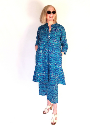 ISABELLA DRESS in Blue and Turquoise MYSORE BUTTI print