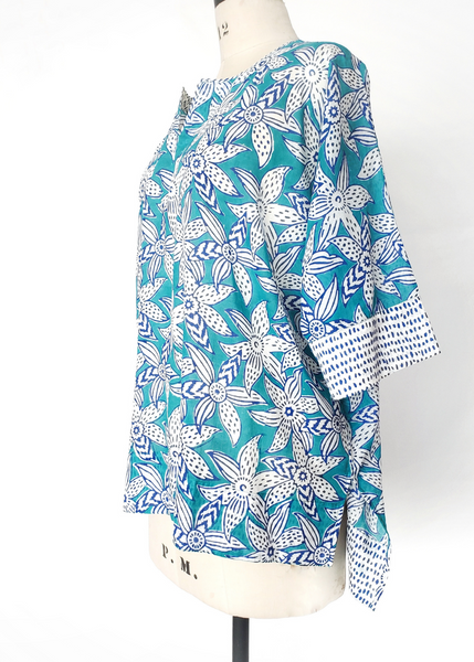 Sale price LIZA TOP in Blue and Turquoise MYSORE FLORAL print