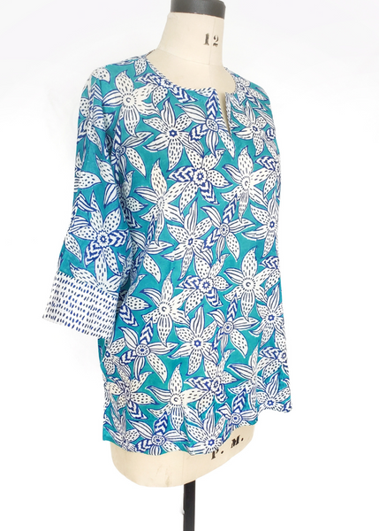 Sale price LIZA TOP in Blue and Turquoise MYSORE FLORAL print