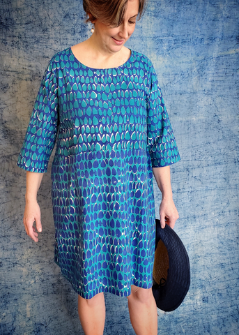 Sale Price Nadine Dress in Blue and Turquoise Mysore Butti print