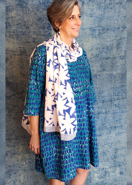 Sale Price Nadine Dress in Blue and Turquoise Mysore Butti print