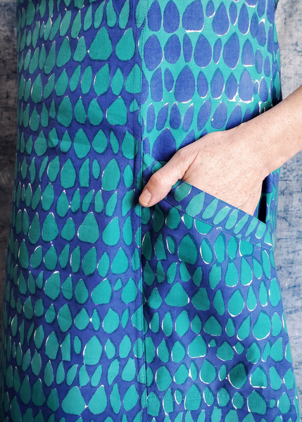 Pocket Jumper in Blue and Turquoise Butti Print