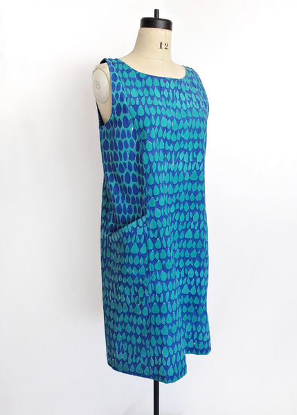 Pocket Jumper in Blue and Turquoise Butti Print