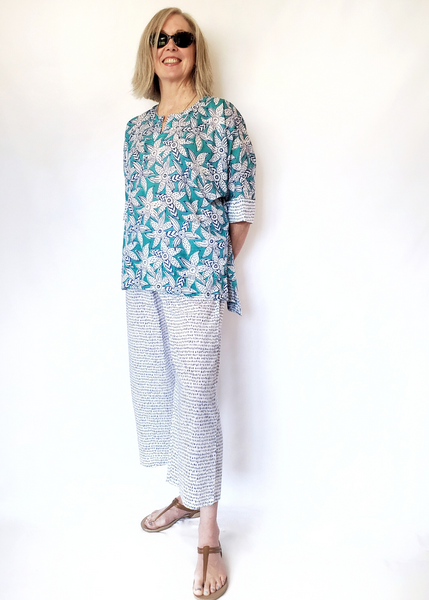 Sale price LIZA TOP in Blue and Turquoise MYSORE FLORAL print