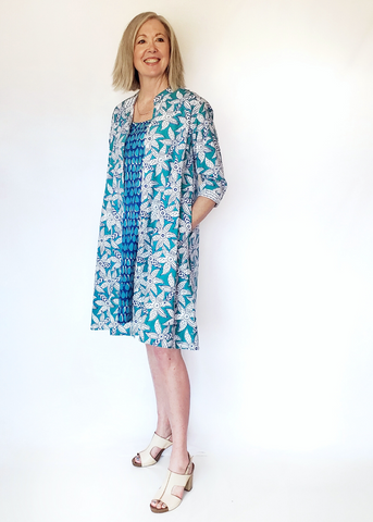 ISABELLA DRESS in Blue, White and Turquoise MYSORE FLORAL print