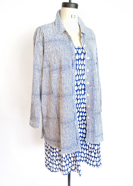 ELENA SHIRT in Blue and White Mysore Pinstripe print