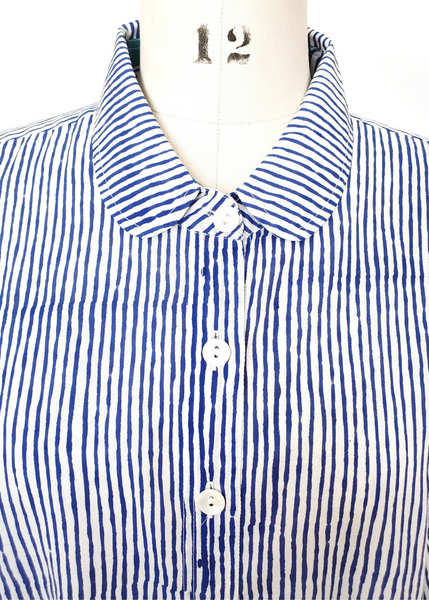 ELENA SHIRT in Blue and White Mysore Pinstripe print