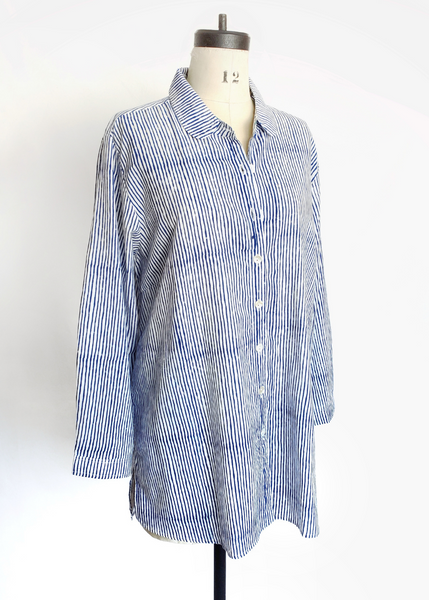 ELENA SHIRT in Blue and White Mysore Pinstripe print