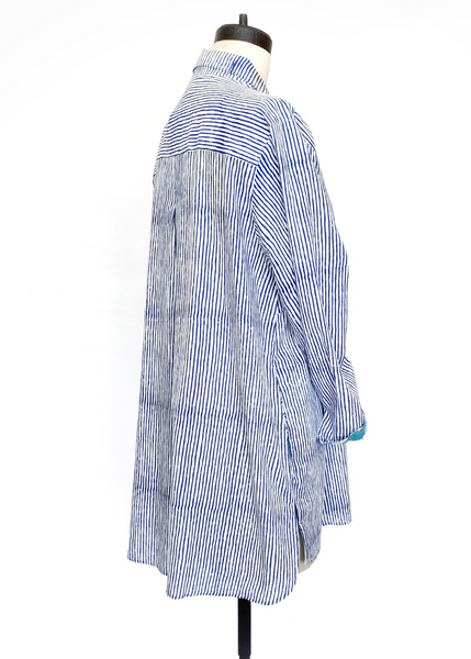 ELENA SHIRT in Blue and White Mysore Pinstripe print