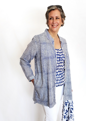 ELENA SHIRT in Blue and White Mysore Pinstripe print