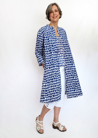 ISABELLA DRESS in Blue and White MYSORE BUTTI print