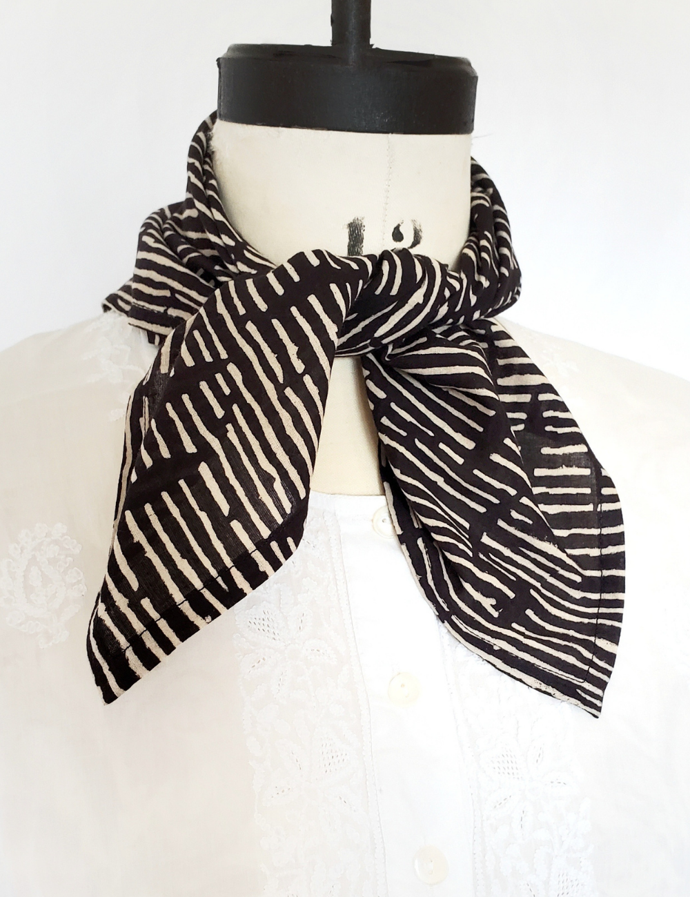 Square Bandana Cotton Scarf Botanical Sepia Black print