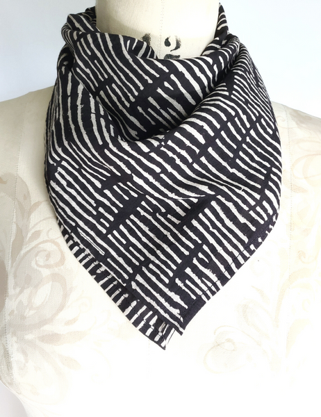 Square Bandana Cotton Scarf Botanical Sepia Black print