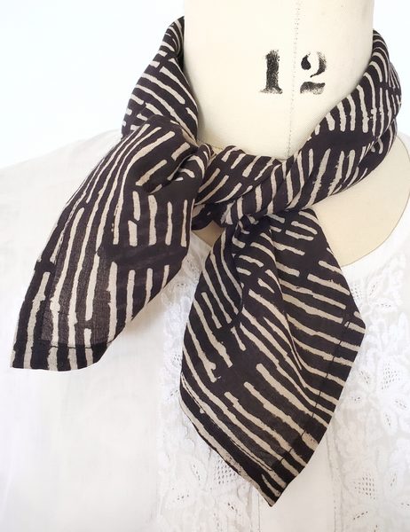 Square Bandana Cotton Scarf Botanical Sepia Black print