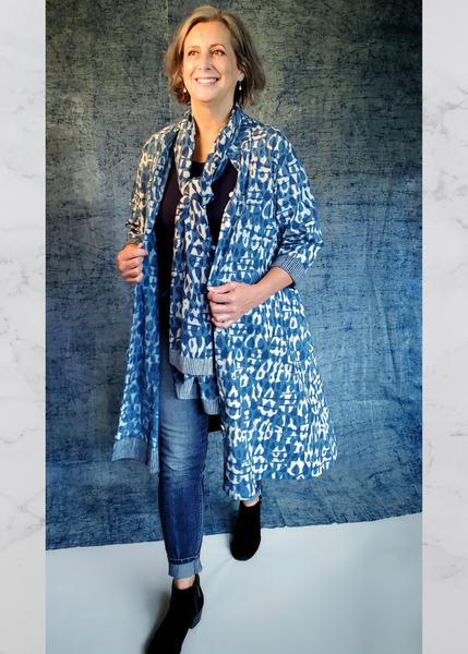 Stole Scarf in INDIGO Blue BASALT double-resist print