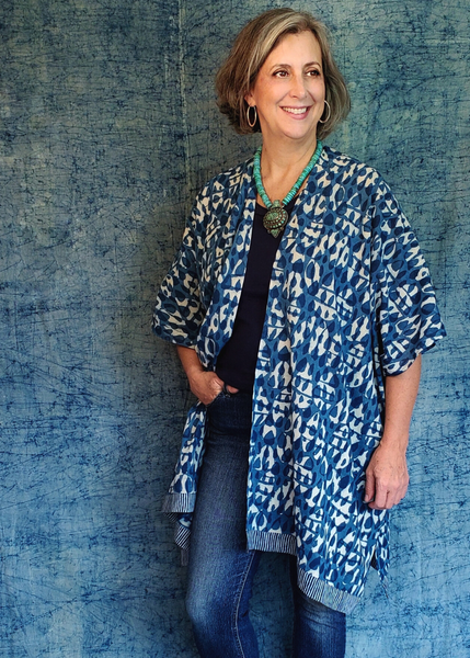 Playa Kimono in Indigo Blue Basalt print